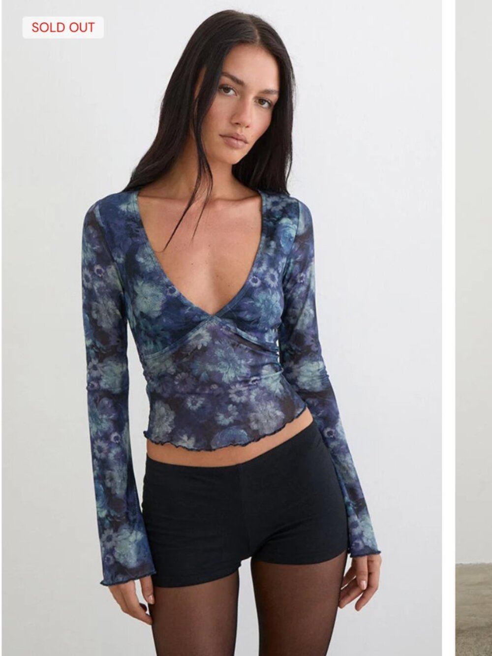 NWT Motel rocks Yamuna Long Sleeve Top in Dark Blue Arty Flower Mesh